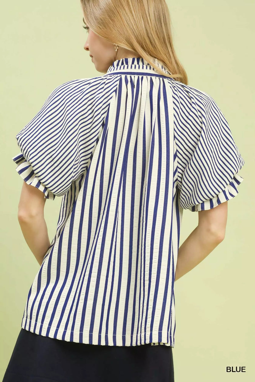 Striped top showcasing breathable unlined construction