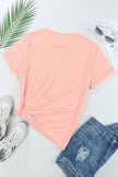 Coral sequin bunny round neck short sleeve t-shirt with twisted hem and soft fabric texture