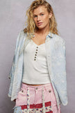 Embroidered floral collar shirt with scalloped hem details