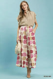Women's rose mix polka dot wide leg flowy pants with high waisted fit