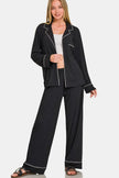 Matching charcoal lounge pants with slight stretch fabric
