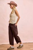 Mocha brown terry pants showcasing relaxed wide-leg silhouette