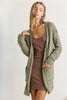 Olive green fuzzy knit cardigan with relaxed open front