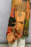 Multicolor bohemian patchwork wide leg pants with floral prints and adjustable drawstring waist