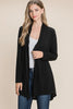 Charcoal black open-front long sleeve cardigan front view