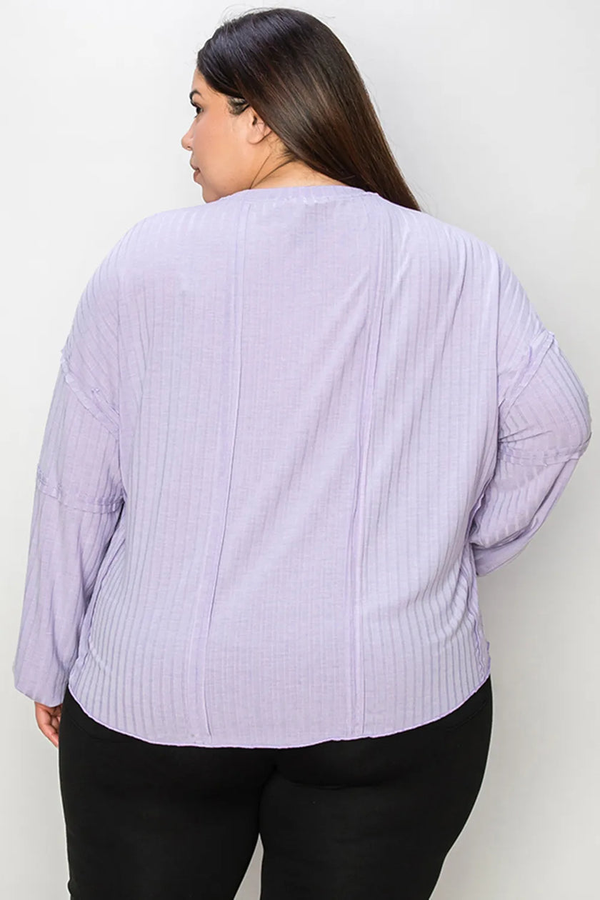 Model showing ribbed long sleeve tshirt with loose fit