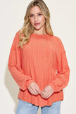 Model showcasing ribbed long sleeve tshirt length