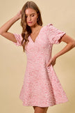 Floral jacquard fit-and-flare mini dress with feminine flared silhouette