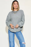 Close up of ribbed neckline on long sleeve shirt fabric
